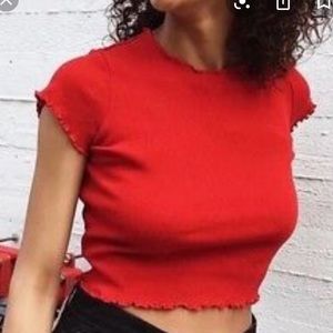 brandy melville red lettuce hem crop top